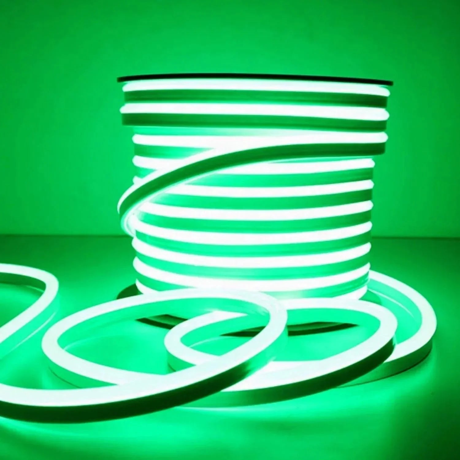 Green LED Neon Flex 220V 240V 8x16mm 120LEDs/m IP67 Waterproof with UK Plug - ATOM LED