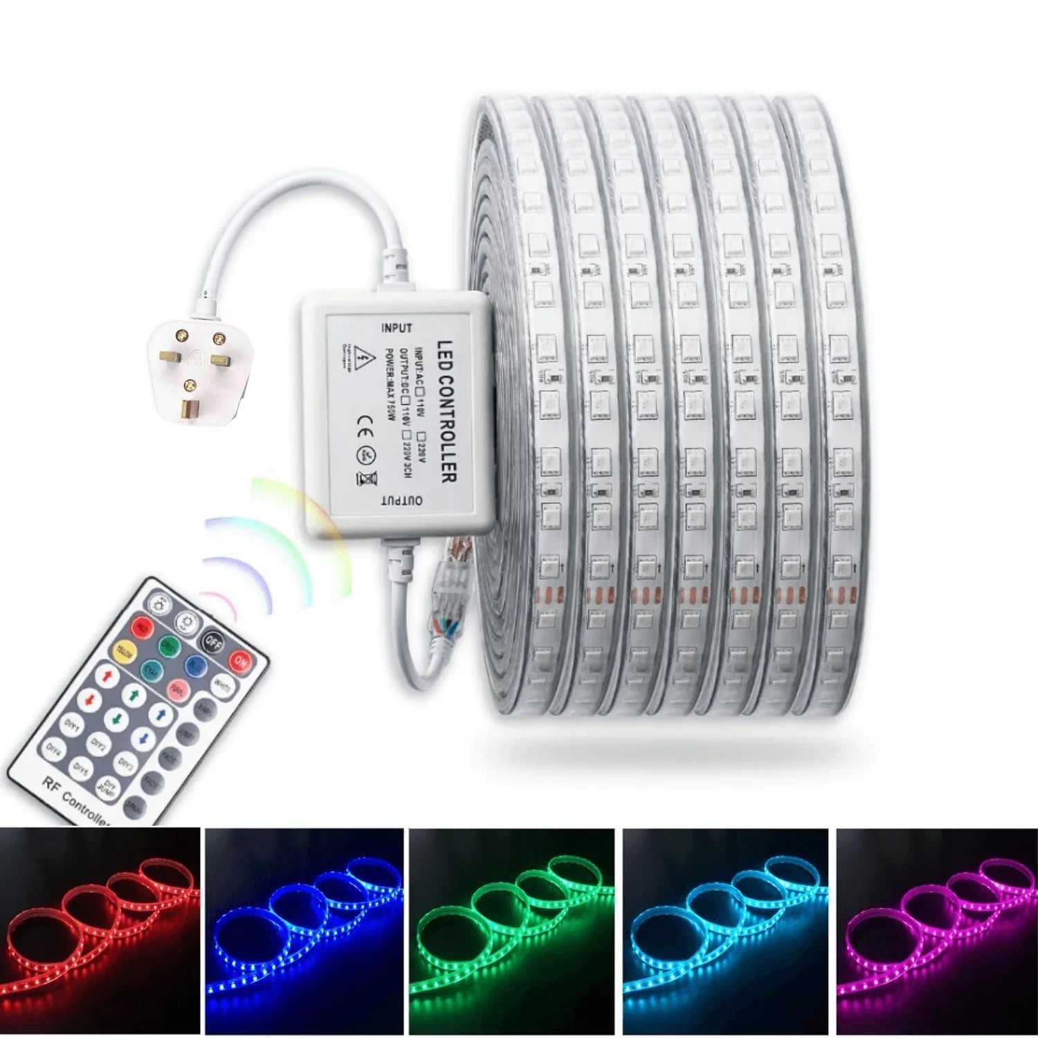 RGB LED Strip Light SMD5050 RGB 220-240V IP67 Waterproof 60LED/m Full Kit - ATOM LED