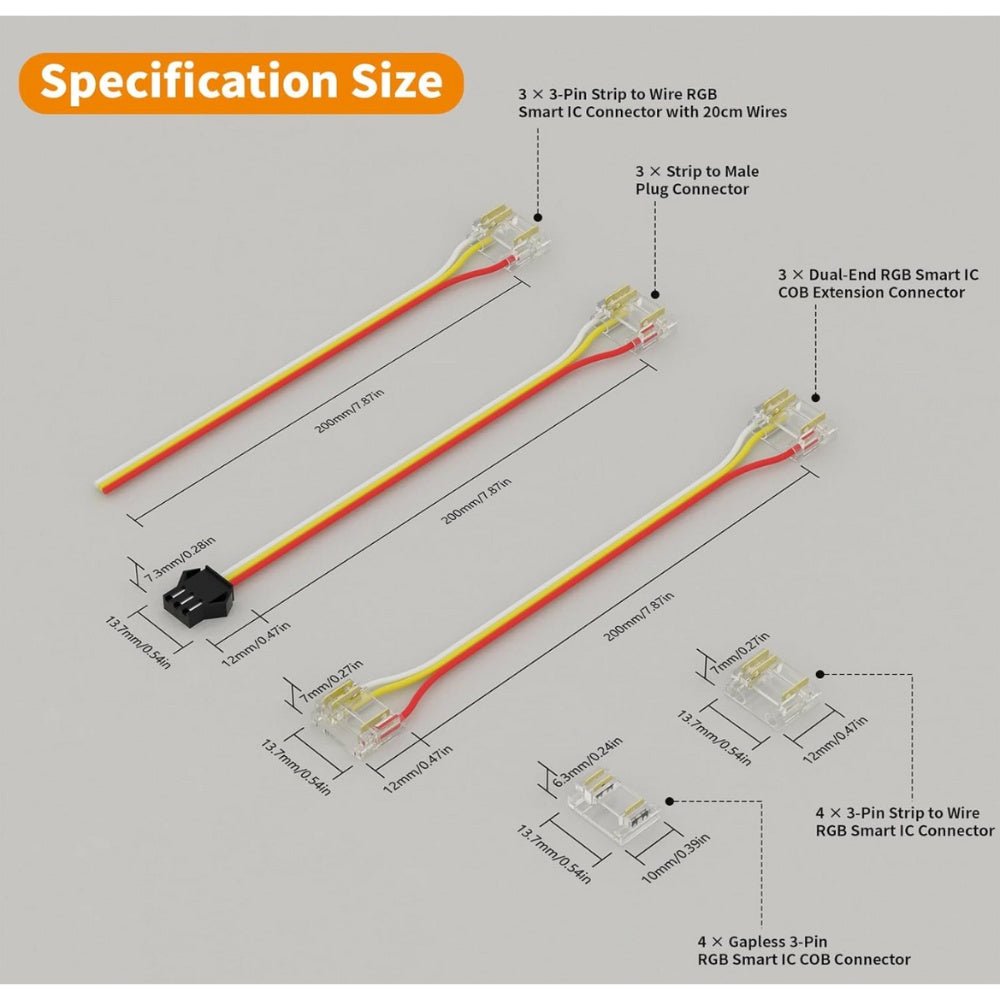 12mm 3 - Pin Connectors Kit for RGB IC SPI COB LED Strip Light IP20 - House of LEDS