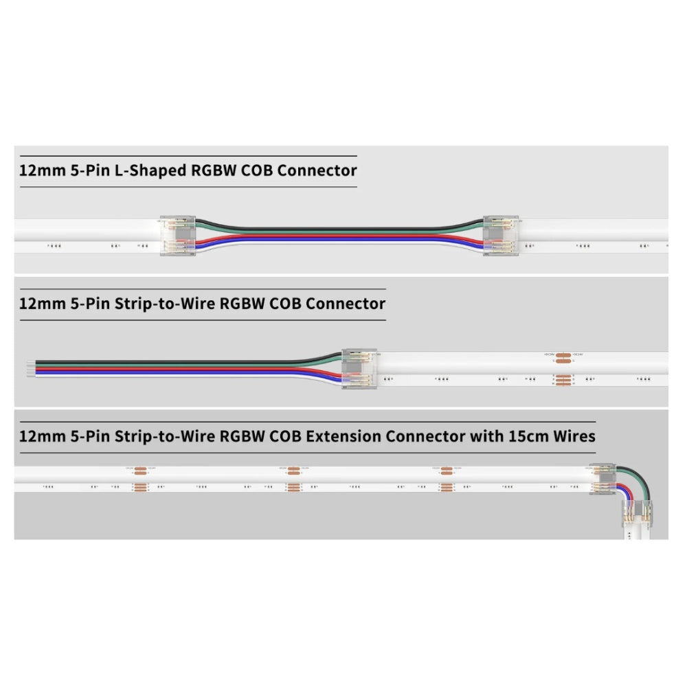 12mm 5 - Pin Connectors Kit for RGBW COB LED Strip Light IP20 - House of LEDS
