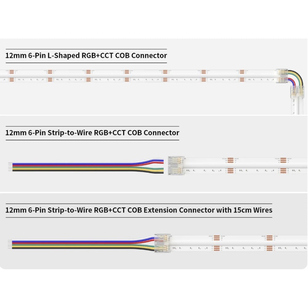 12mm 6 - Pin Connectors Kit for RGB CCT COB LED Strip Light IP20 - House of LEDS