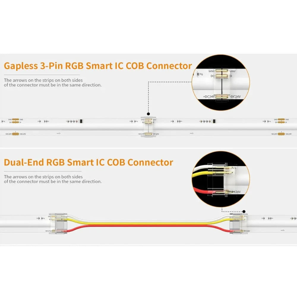 8mm 3-Pin Connectors Kit for RGB IC SPI COB LED Strip Light IP20