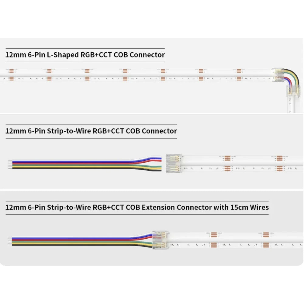 6pin Rgbwc Connector 12mm 6-Pin Connectors Kit for RGB CCT COB LED Strip Light IP20 – Glow LEDs
