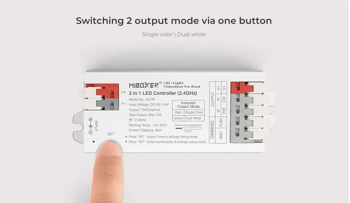 Miboxer E2-RF 2 in 1 LED RF Controller 12V-24V single colour and dual colour cct