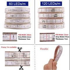 RGB LED Strip 220V 240V 120 LEDs/m IP67 Waterproof WIFI App Control Work With Google & Alexa - ATOM LED
