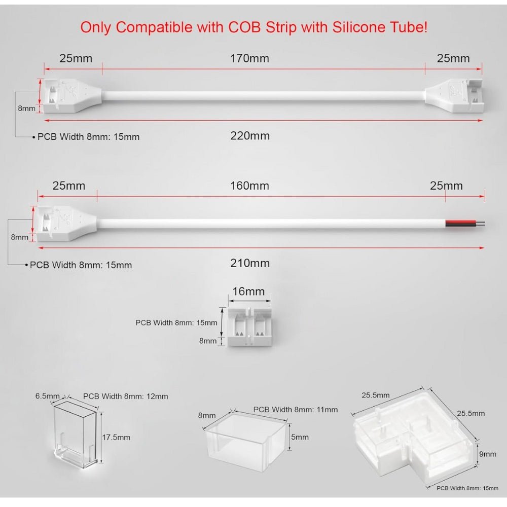 8mm 2 - Pin DC IP67 Connectors for Single COB LED Strip Light - House of LEDS