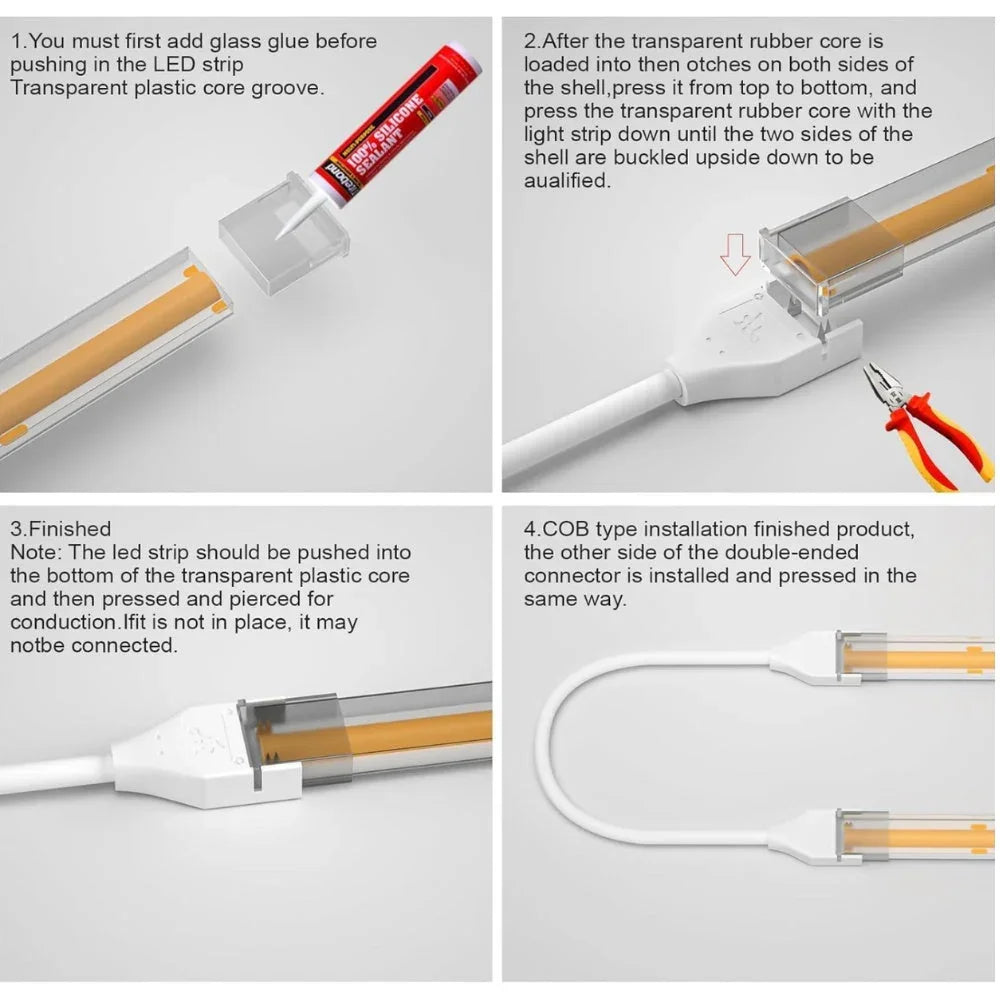 8mm 2-Pin DC IP67 Connectors for Single COB LED Strip Light