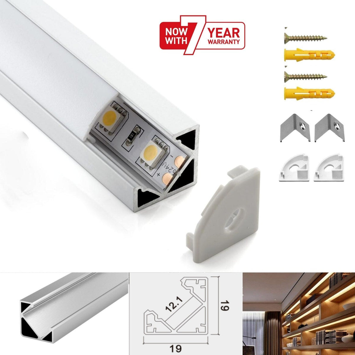 LED Strip Aluminium Corner Profile Milky Cover Cabinet LED Corner Profile 19x19mm - ATOM LED