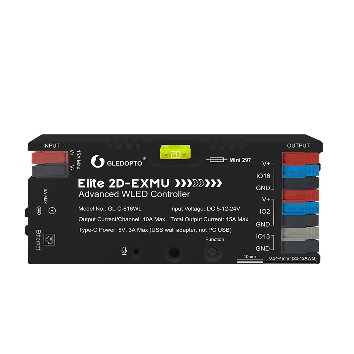 GLEDOPTO Elite 2D-EXMU ESP32 WLED Digital LED Controller with Ethernet Connection GL-C-616WL