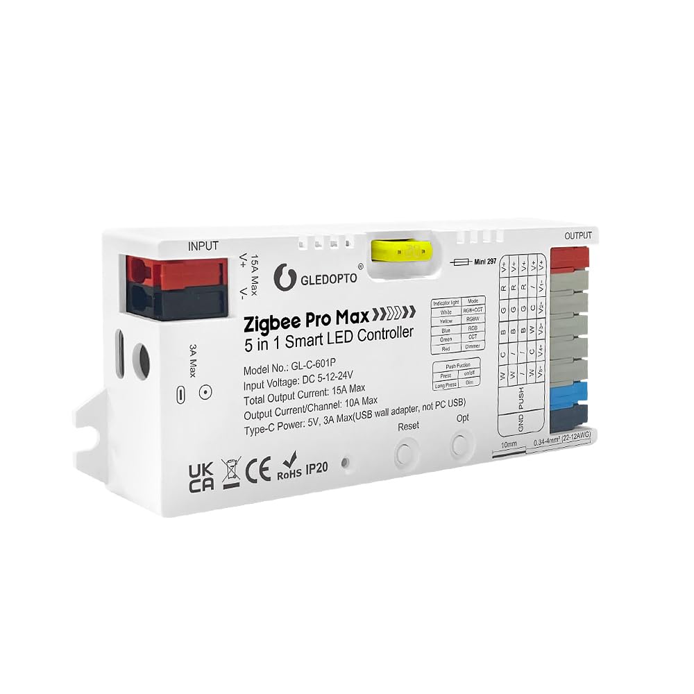Gledpto ZigBee 3.0 Pro Max 5 in 1 LED Strip Controller PWM Dimming RGBCCT RGBW CCT Monochrome APP Voice Control GL-C-601P