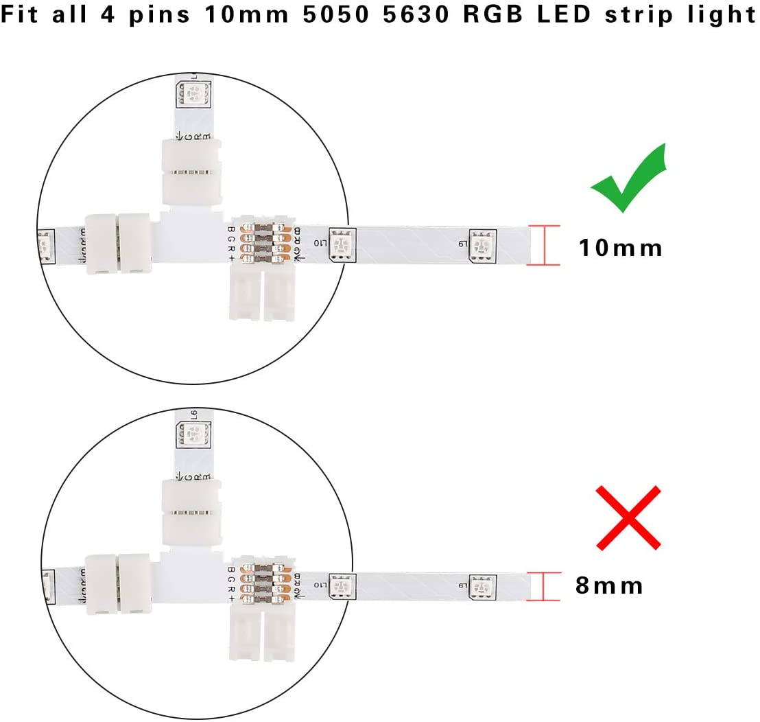 LED Strip Accessories 5pcs L Shape PCB RGB Connectors 4 pin 10mm - ATOM LED