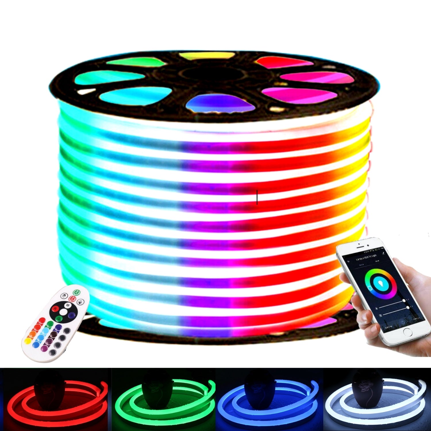 RGB LED Neon Flex 220V 240V 10x20mm Flat Shape IP67 Waterproof Dimmable Bluetooth App Control with Remote - ATOM LED