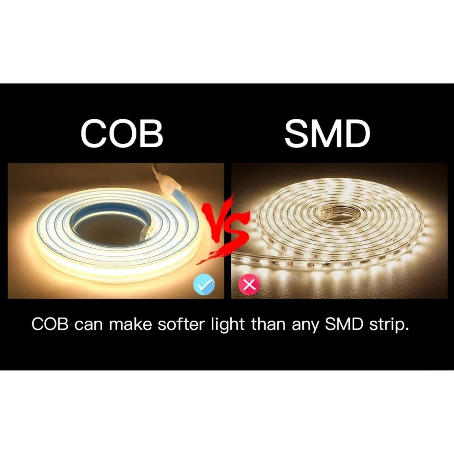 COB LED Strip 220V 240V Natural White 4000K 288 LEDs/m IP65 with UK Plug - ATOM LED