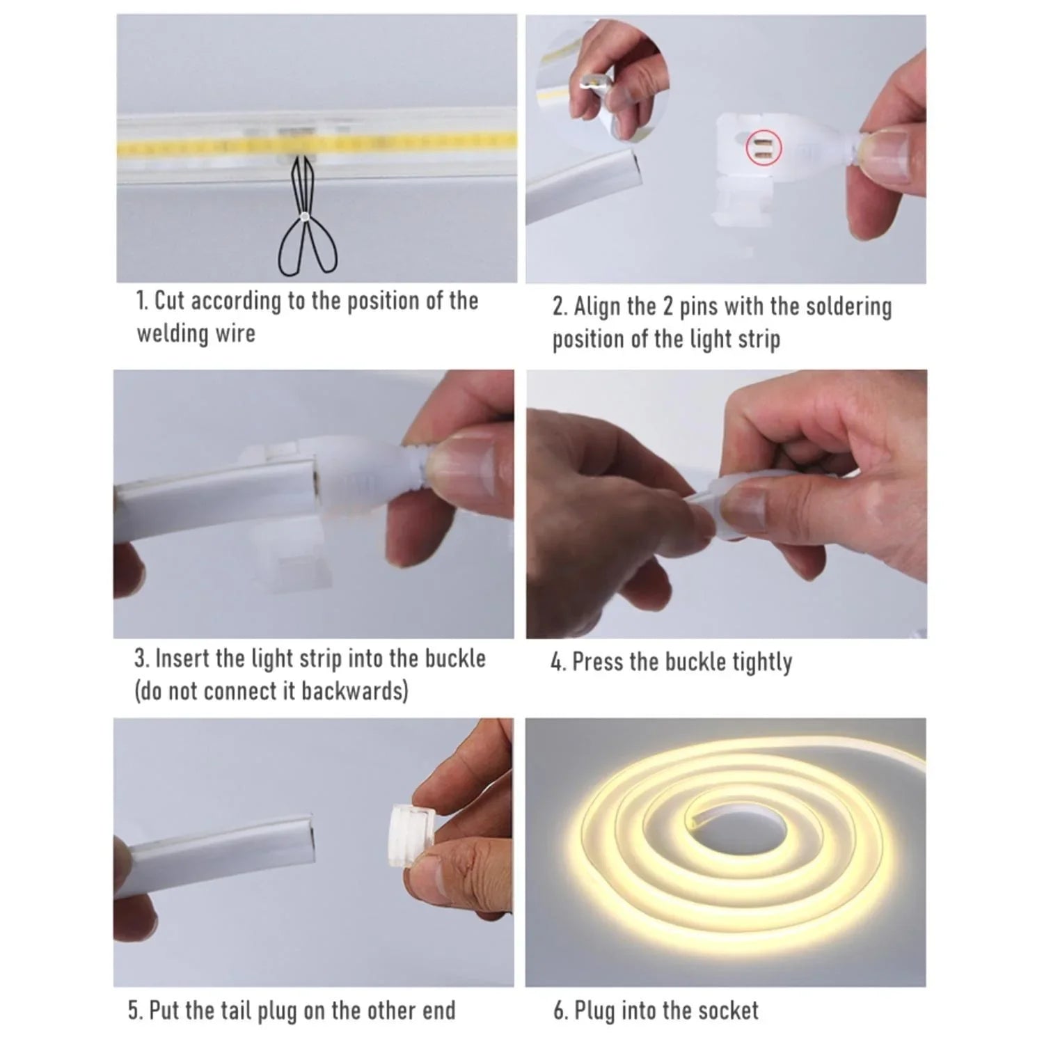 COB LED Strip 220V 240V Cool White Neon Flex 6000K 288 LEDs/m IP65 with UK Plug - ATOM LED