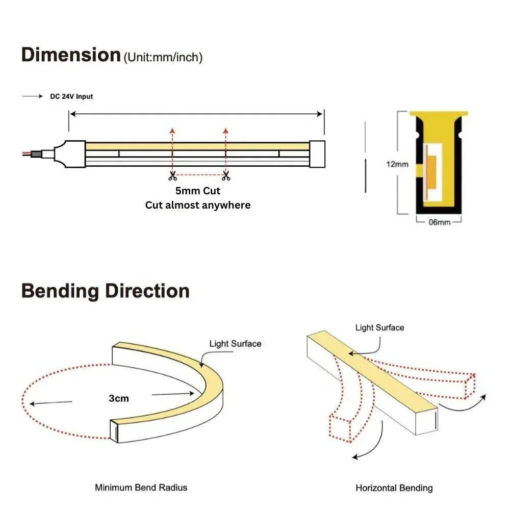 Extra Long Decking Cool White LED Neon Flex 6000K 48V 6x12mm IP67 Outdoor 40m Driveway | UK LED Lights