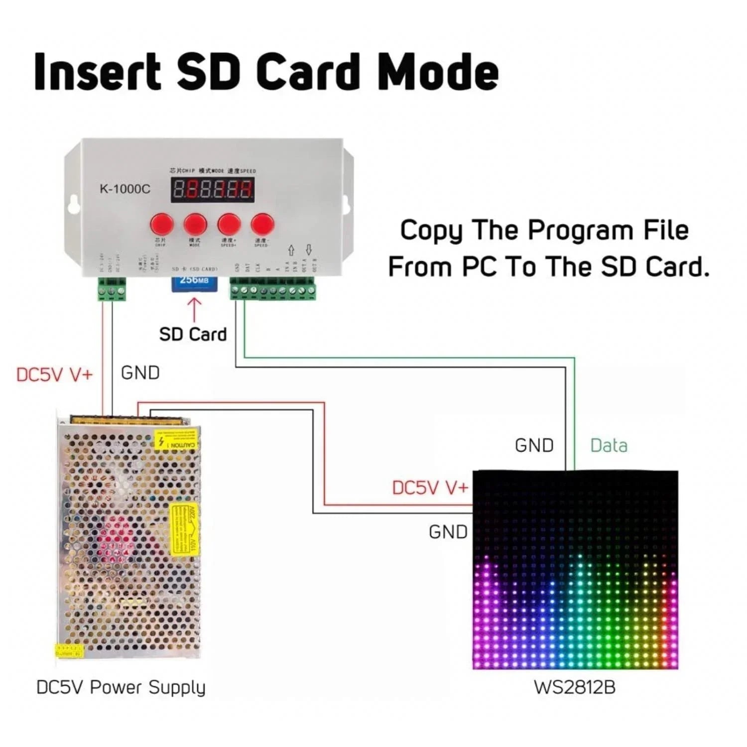 Digital RGB Pixel Controller K-1000C (T-1000S Updated) WS2812B WS2815 SK6812 WS2811 WS2801 LED Strip LED Matrix LED String 1536 Pixels Controller DC5-24V Addressable Programmable Controller with SD Card - UK LED Lights