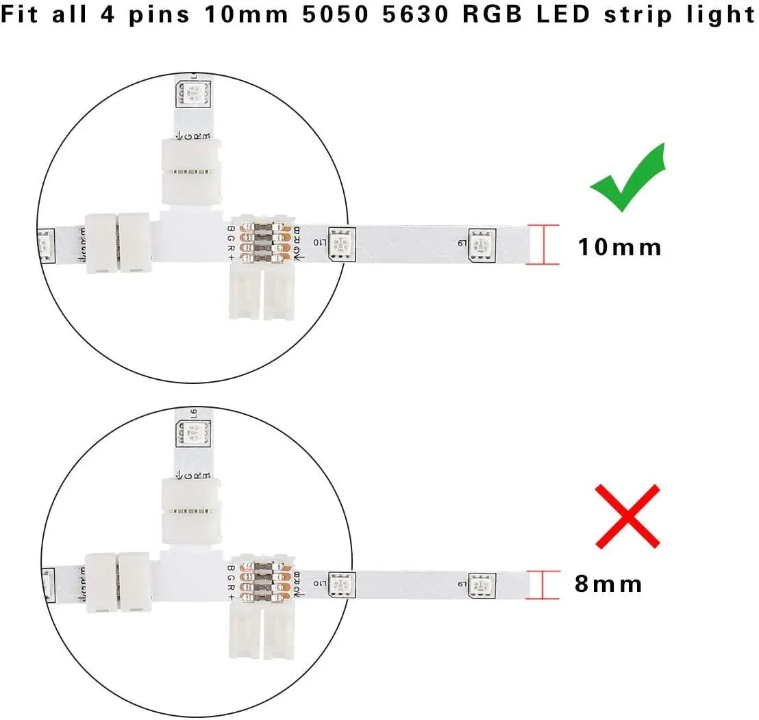LED Strip Accessories 5pcs T-Shape PCB RGB Connectors 4 pin 10mm - UK LED Lights