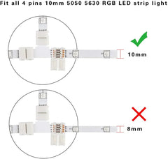 LED Strip Accessories 5pcs T-Shape PCB RGB Connectors 4 pin 10mm - UK LED Lights