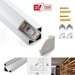 LED Strip Aluminium Corner Profile Milky Cover Cabinet LED Corner Profile 19x19mm - UK LED Lights
