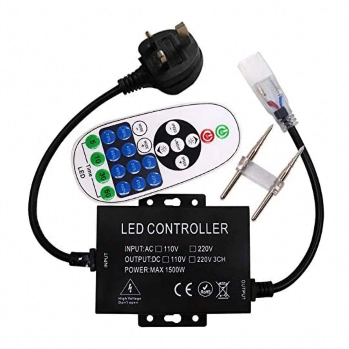 LED Strip Light 220V 240V SMD 2835 120LEDs/m 23-Key RF Remote Control 1500W Dimmer Transformer for Brightness Adjustment - UK LED Lights