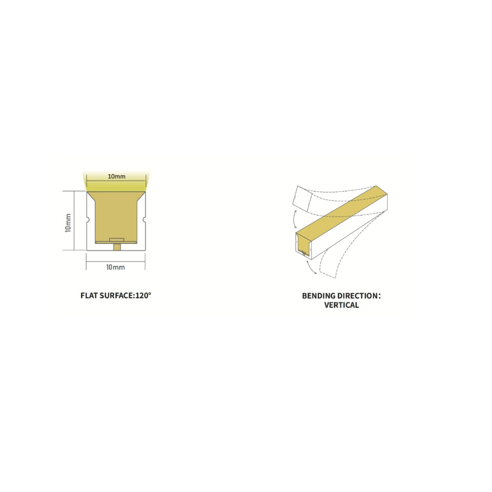 Top bend neon flex outdoor IP67 install, 3000K warm white 10x10mm 48V 25m run