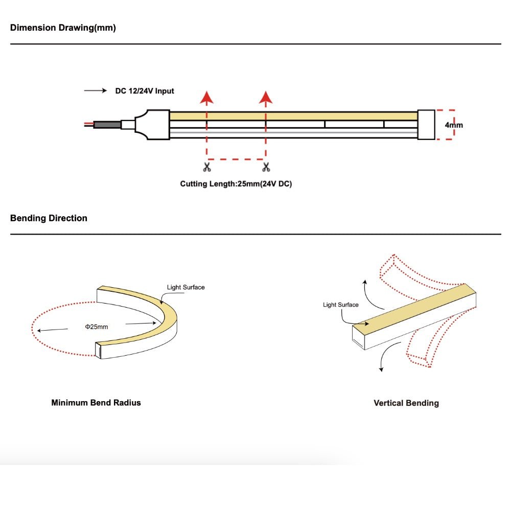 Mini Cool White Neon Flex 6000K 24V Top Bend 4.5x4.5mm IP65 Waterproof 240LEDs/m - House of LEDS