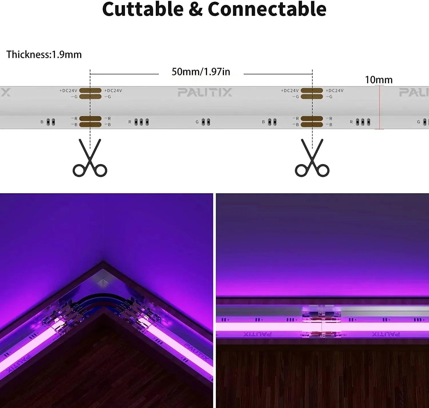 RGB COB LED Strip 24V IP20 non-Waterproof 840 LEDs/m 10mm wide - UK LED Lights