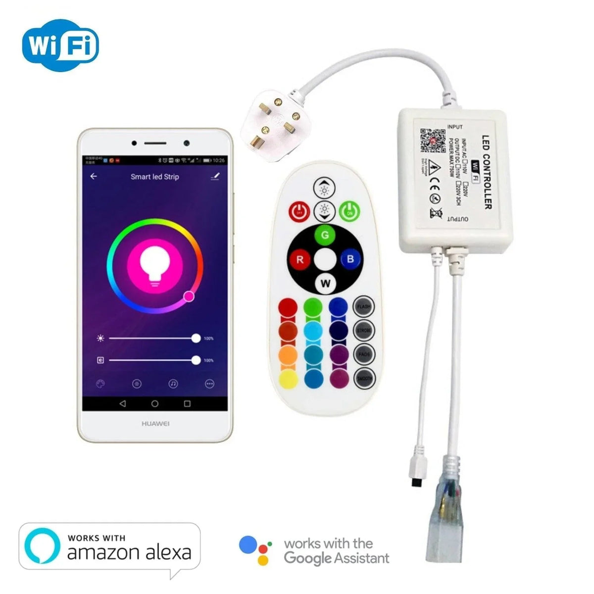 RGB LED Strip 220V 240V 60LEDs/m WiFi Tuya APP LED controller with 24key Remote - UK LED Lights
