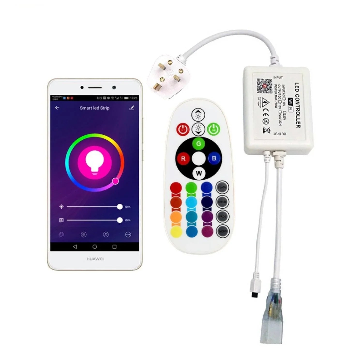 RGB LED Strip 220V 240V 60LEDs/m WiFi Tuya APP LED controller with 24key Remote - UK LED Lights