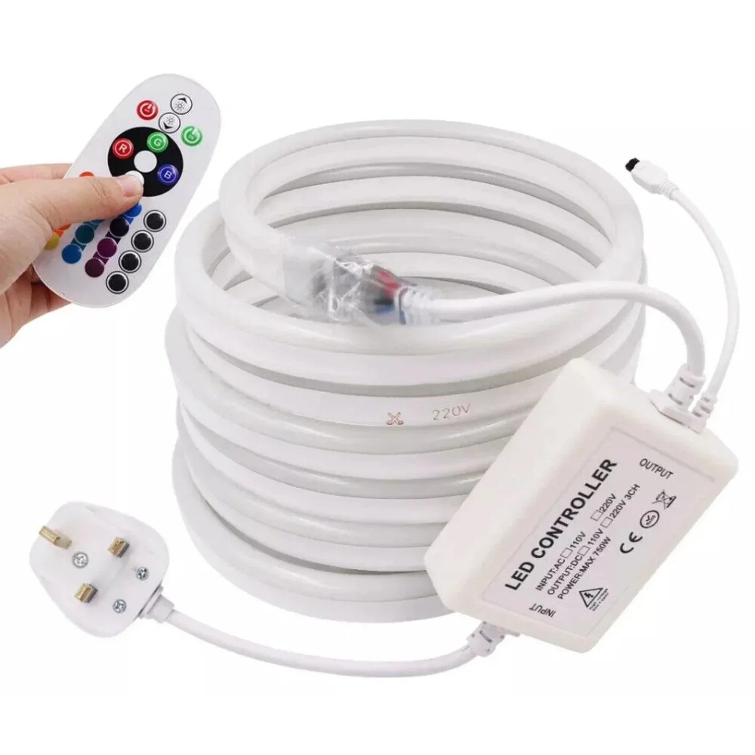 RGB LED Neon Flex 220V 240V 16x16mm Top Bend IP65 Dimmable Kit