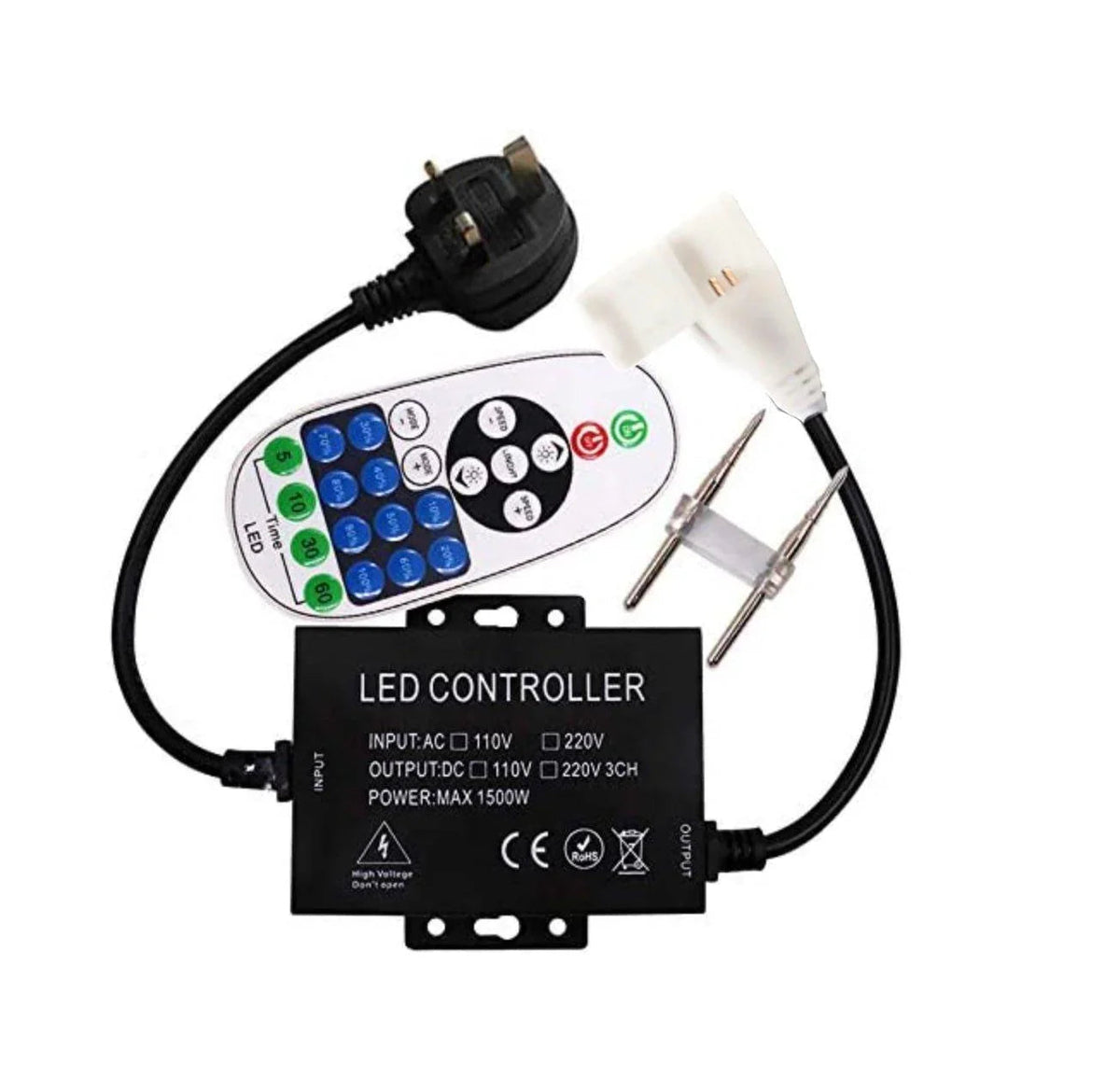 Single Colour Wireless Neon Flex AC 220 240V 8x16mm 23-Key RF Remote Control 1500W Dimmer Transformer for Brightness Adjustment - UK LED Lights