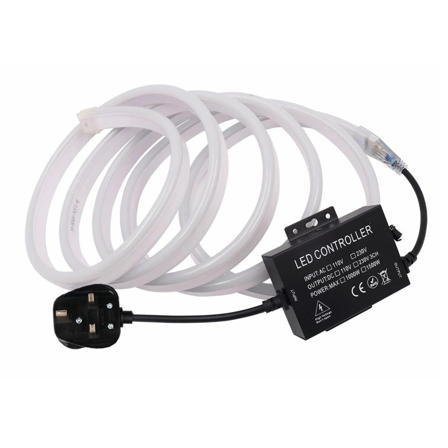 Single Colour Wireless Neon Flex AC 220 240V 8x16mm WIFI Dimmer Controller with 23-Key RF Remote Control 1500W for Brightness Adjustment - UK LED Lights