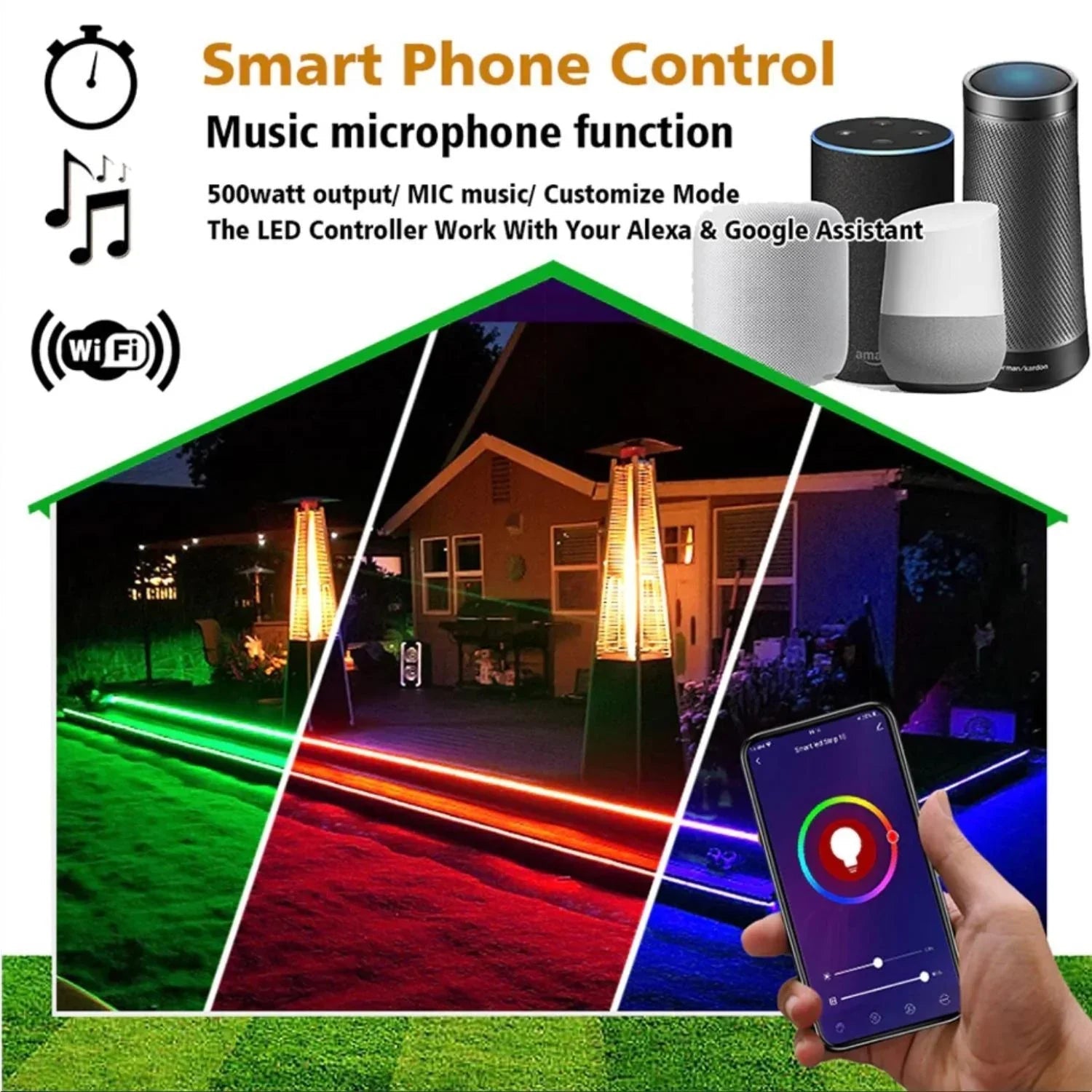 Single Colour Wireless Neon Flex AC 220 240V 8x16mm WIFI Dimmer Controller with 23-Key RF Remote Control 1500W for Brightness Adjustment - UK LED Lights