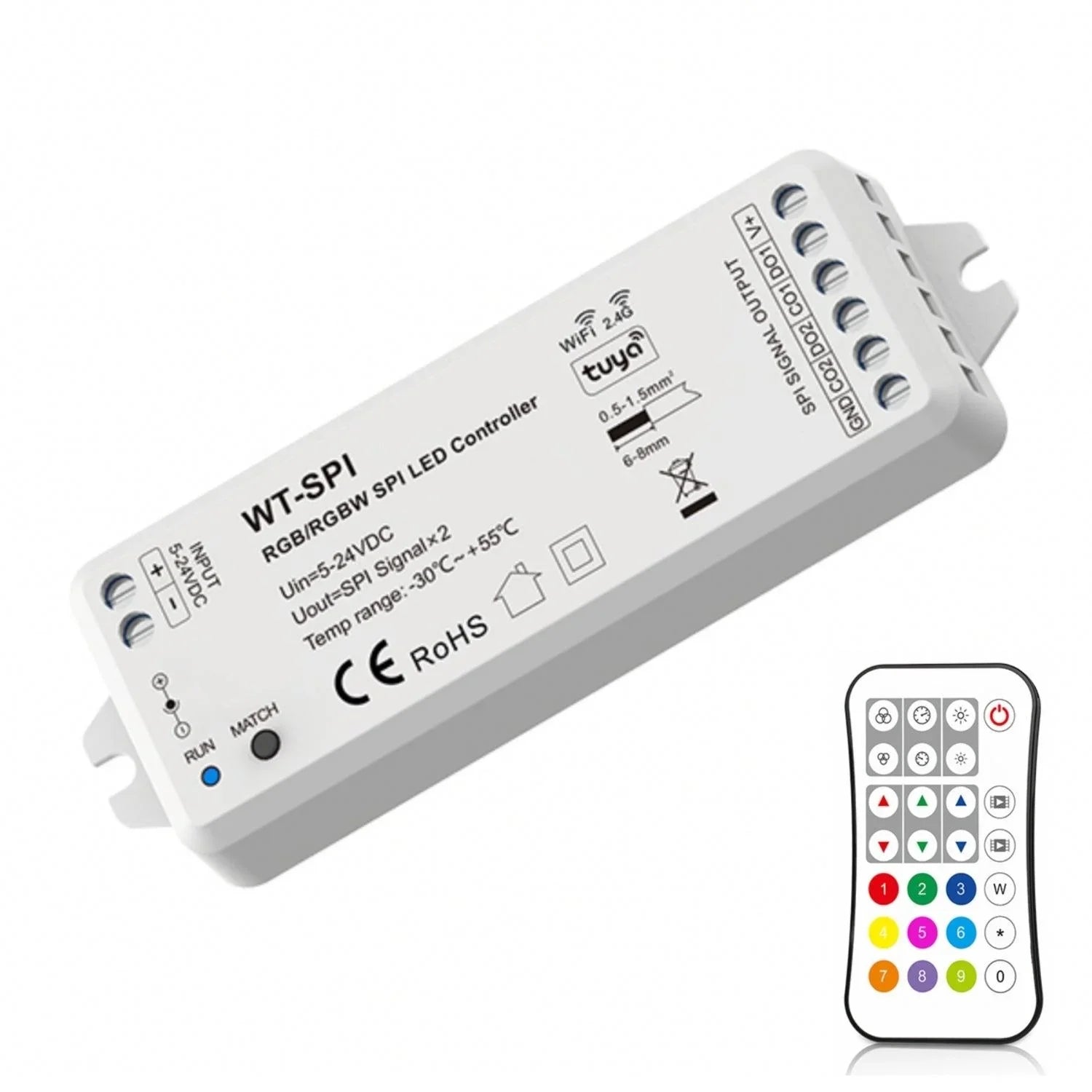 Skydance Digital Pixel RGB Controller 5-24VDC WiFi & RF RGB/RGBW SPI LED Controller WT-SPI (Tuya App) WS2811 with Remote - UK LED Lights