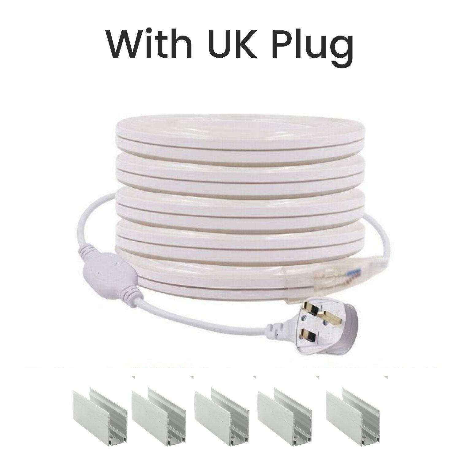 Warm White Neon Flex 14x25mm 220V 240V 120LEDs/m IP65 Waterproof with UK Plug - House of LEDS